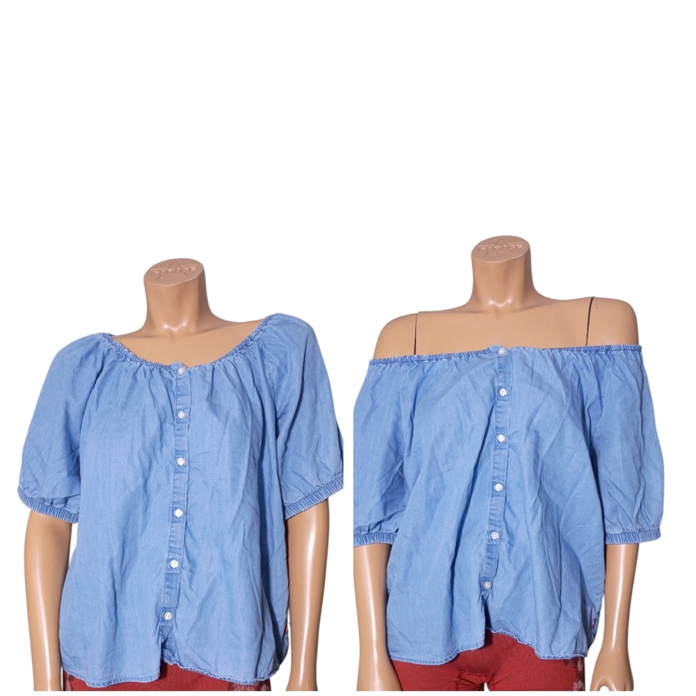 Levi's Denim Light Blue‎ Off-Shoulder Blouse